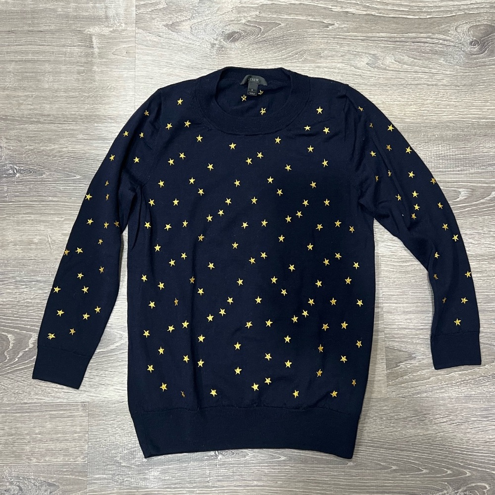 J. Crew Navy Sweater with Gold Star Pattern